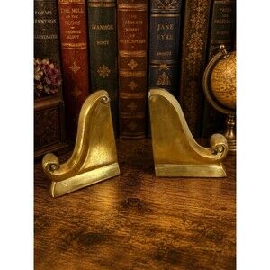 Andrea by Sadek Brass Tone Scroll Bookends Heavy Vintage Korea Pair Decor Set